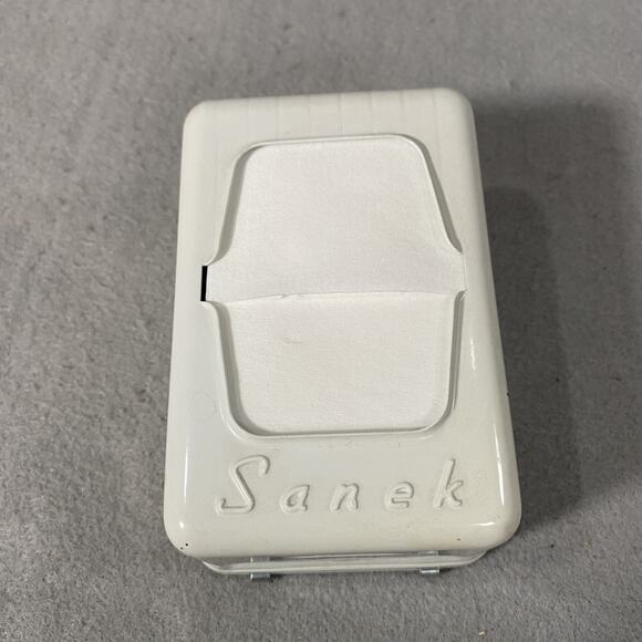 Vintage Sanek Metal Neck Strip Dispenser Refillable Barber Cosmetology White - Picture 2 of 4